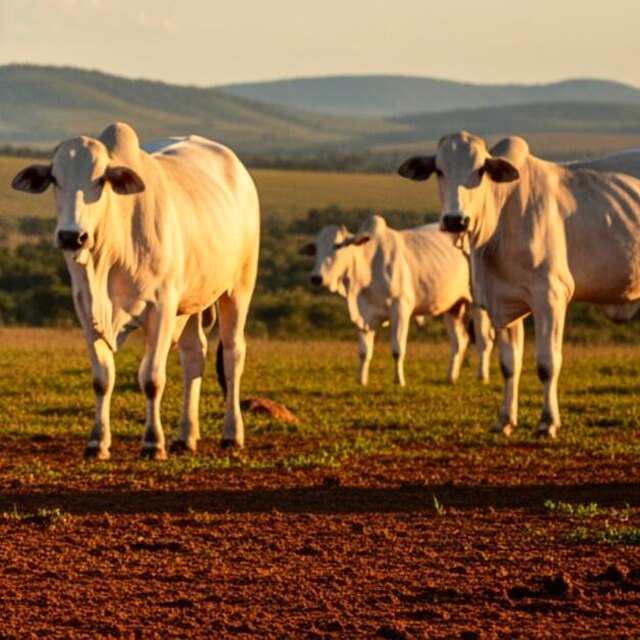 Boi Nelore em curral de manejo ao entardecer